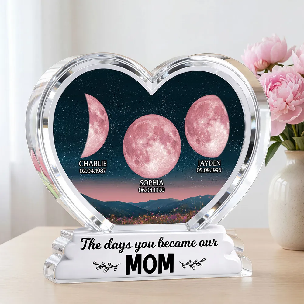 The Days You Became Our Mom Grandma Floral Custom Birth Moon Phase 2D Flat - Personalized Acrylic Block Plaque - Mother's Day Gift For Mom, Grandma