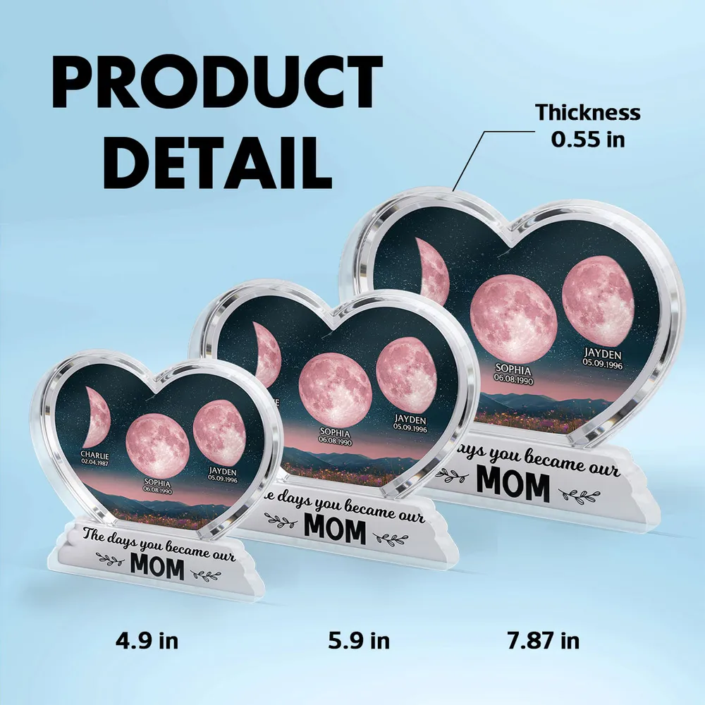 The Days You Became Our Mom Grandma Floral Custom Birth Moon Phase 2D Flat - Personalized Acrylic Block Plaque - Mother's Day Gift For Mom, Grandma