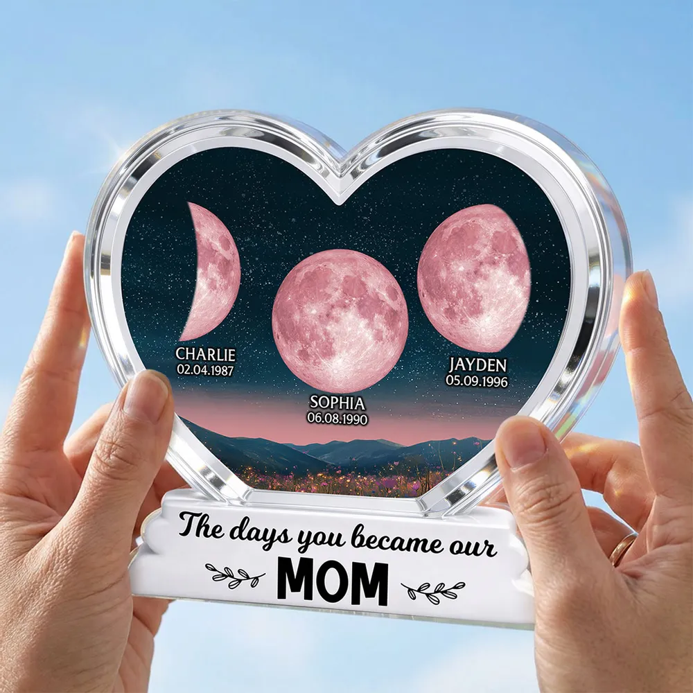 The Days You Became Our Mom Grandma Floral Custom Birth Moon Phase 2D Flat - Personalized Acrylic Block Plaque - Mother's Day Gift For Mom, Grandma