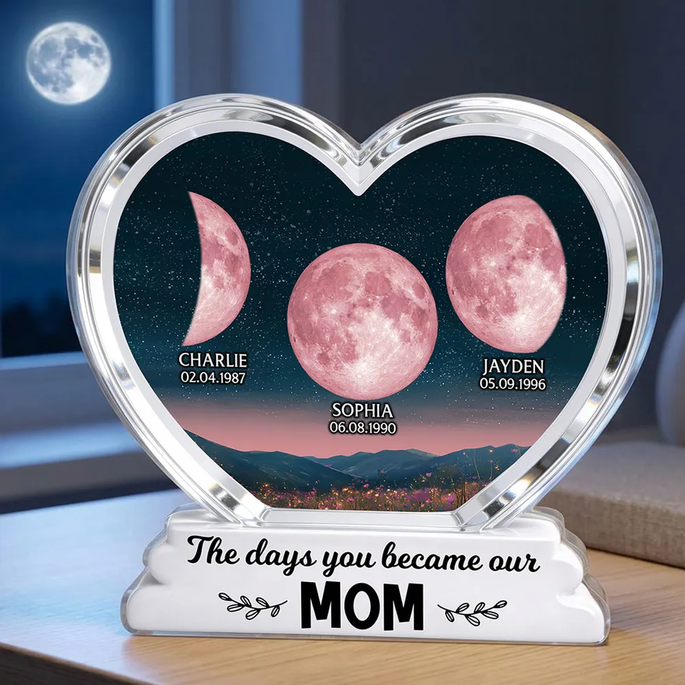 The Days You Became Our Mom Grandma Floral Custom Birth Moon Phase 2D Flat - Personalized Acrylic Block Plaque - Mother's Day Gift For Mom, Grandma