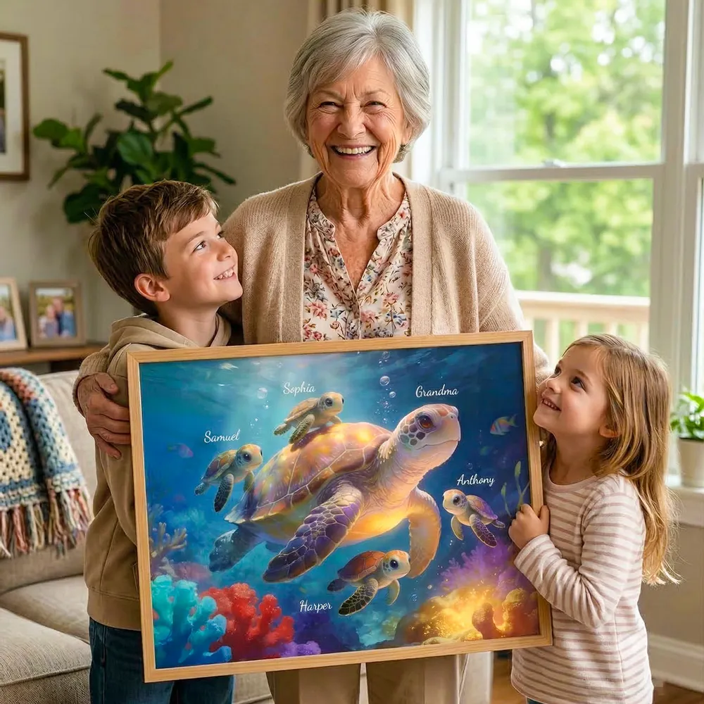 Timeless Love Grandma Grandkids Sea Turtles - Personalized Poster - Mother's Day Gift For Grandma