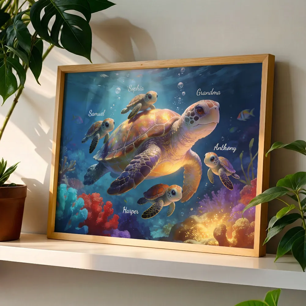 Timeless Love Grandma Grandkids Sea Turtles - Personalized Poster - Mother's Day Gift For Grandma