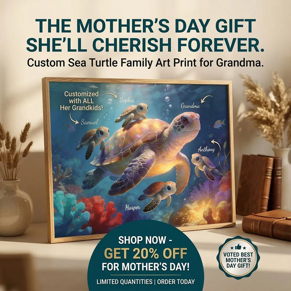 Timeless Love Grandma Grandkids Sea Turtles - Personalized Poster - Mother's Day Gift For Grandma