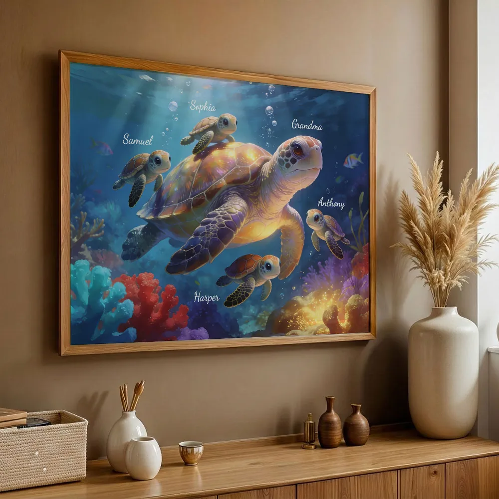 Timeless Love Grandma Grandkids Sea Turtles - Personalized Poster - Mother's Day Gift For Grandma