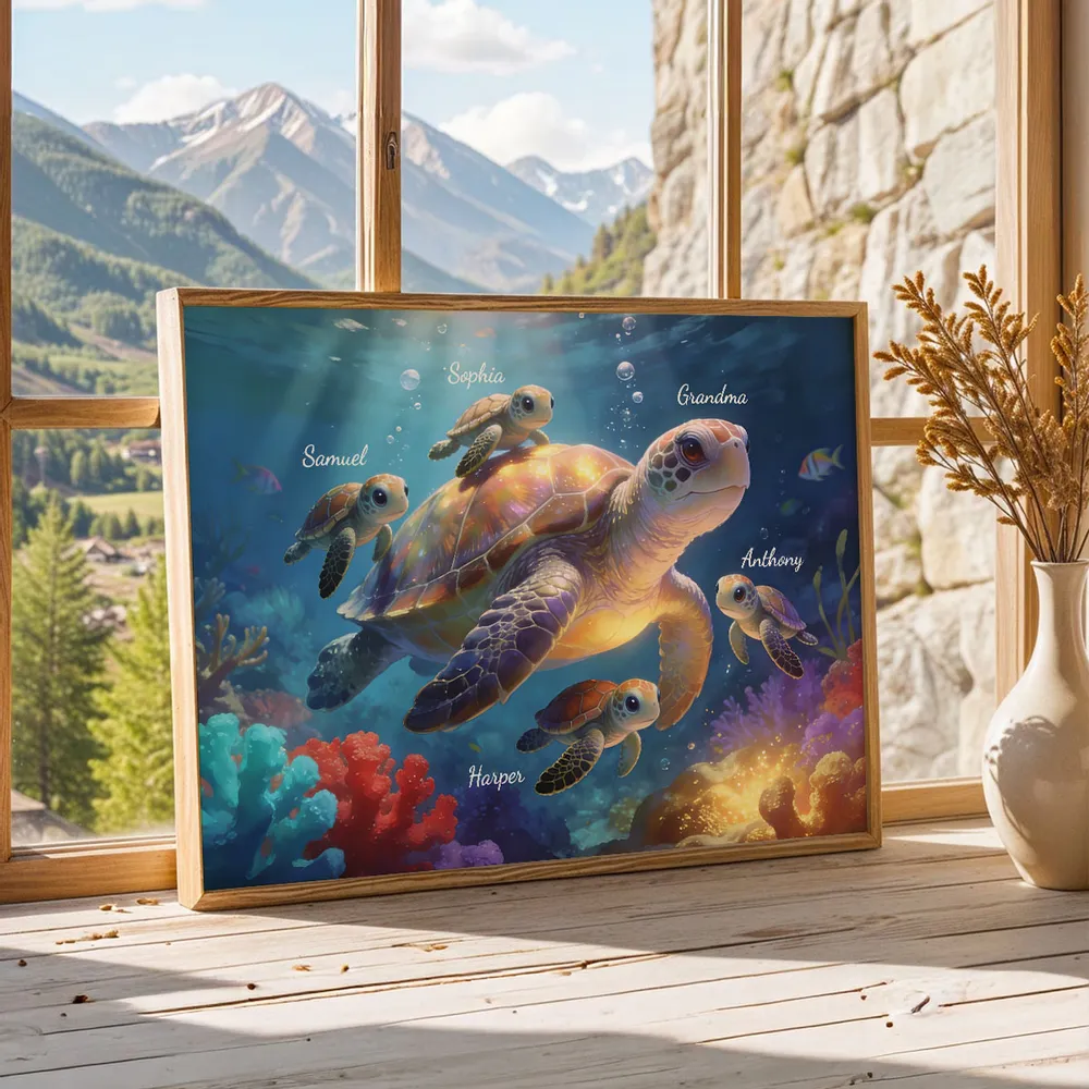 Timeless Love Grandma Grandkids Sea Turtles - Personalized Poster - Mother's Day Gift For Grandma