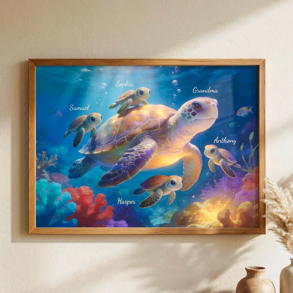 Timeless Love Grandma Grandkids Sea Turtles - Personalized Poster - Mother's Day Gift For Grandma