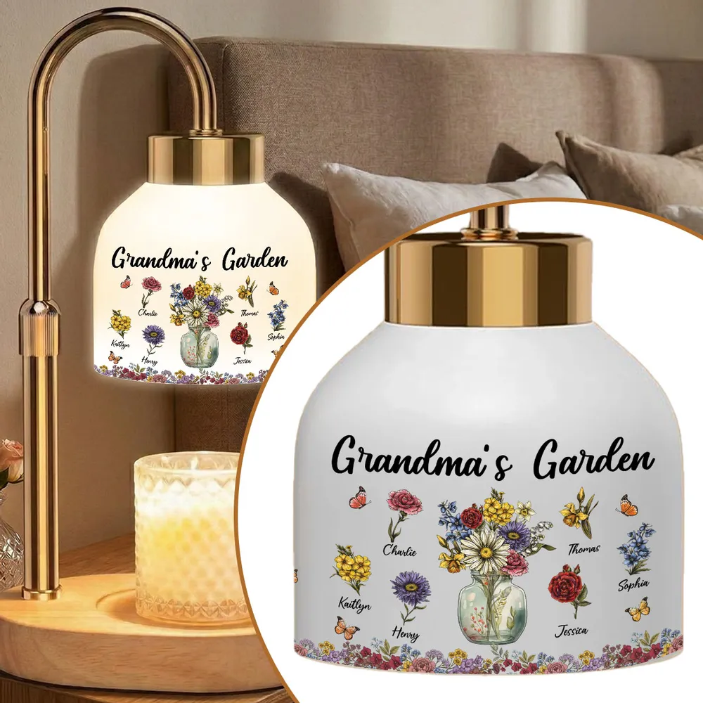 Grandma's Garden Vintage Birth Flower Pot - Personalized Candle Warmer Lamp - Vintage Home Decor Gift For Grandma