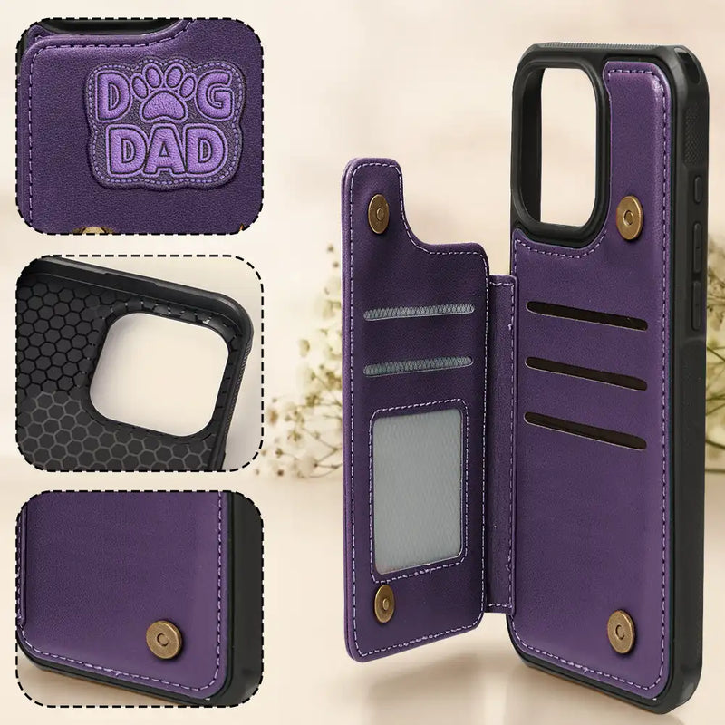 Faux Embroidery Effect Pet Mom Pet Dad - Personalized Leather Flip Wallet Phone Case