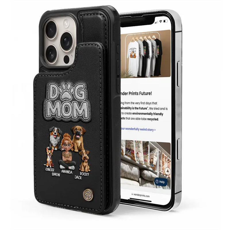 Faux Embroidery Effect Pet Mom Pet Dad - Personalized Leather Flip Wallet Phone Case