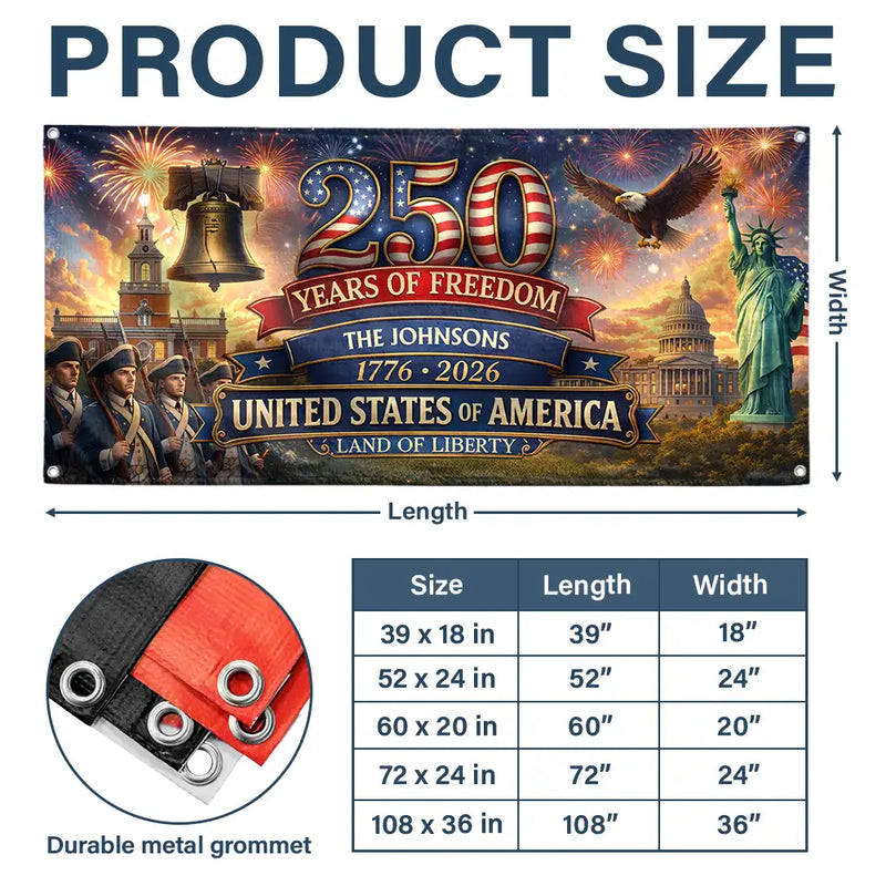 USA 250th Anniversary Land Of Liberty - Personalized Horizontal Banner