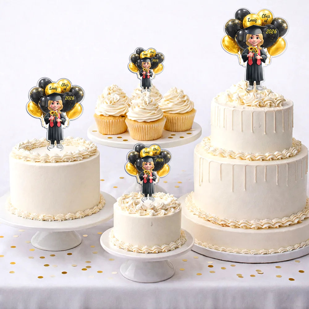 3D Effect Happy Graduation Woman Man - Personalized Acrylic Cake Topper