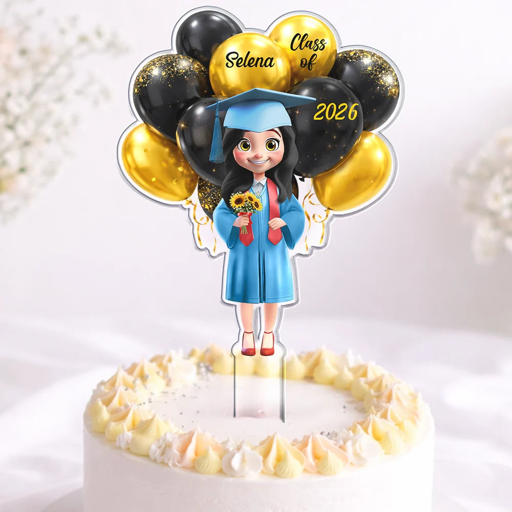 3D Effect Happy Graduation Woman Man - Personalized Acrylic Cake Topper
