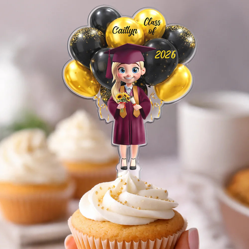 3D Effect Happy Graduation Woman Man - Personalized Acrylic Cake Topper