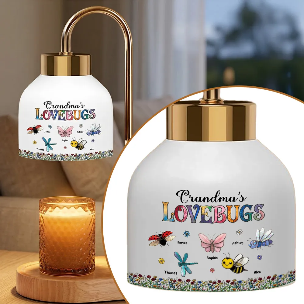 Vintage Grandma's Love Bugs Custom Grandkids Name - Personalized Candle Warmer Lamp - Mother's Day Gift For Grandma, Mom