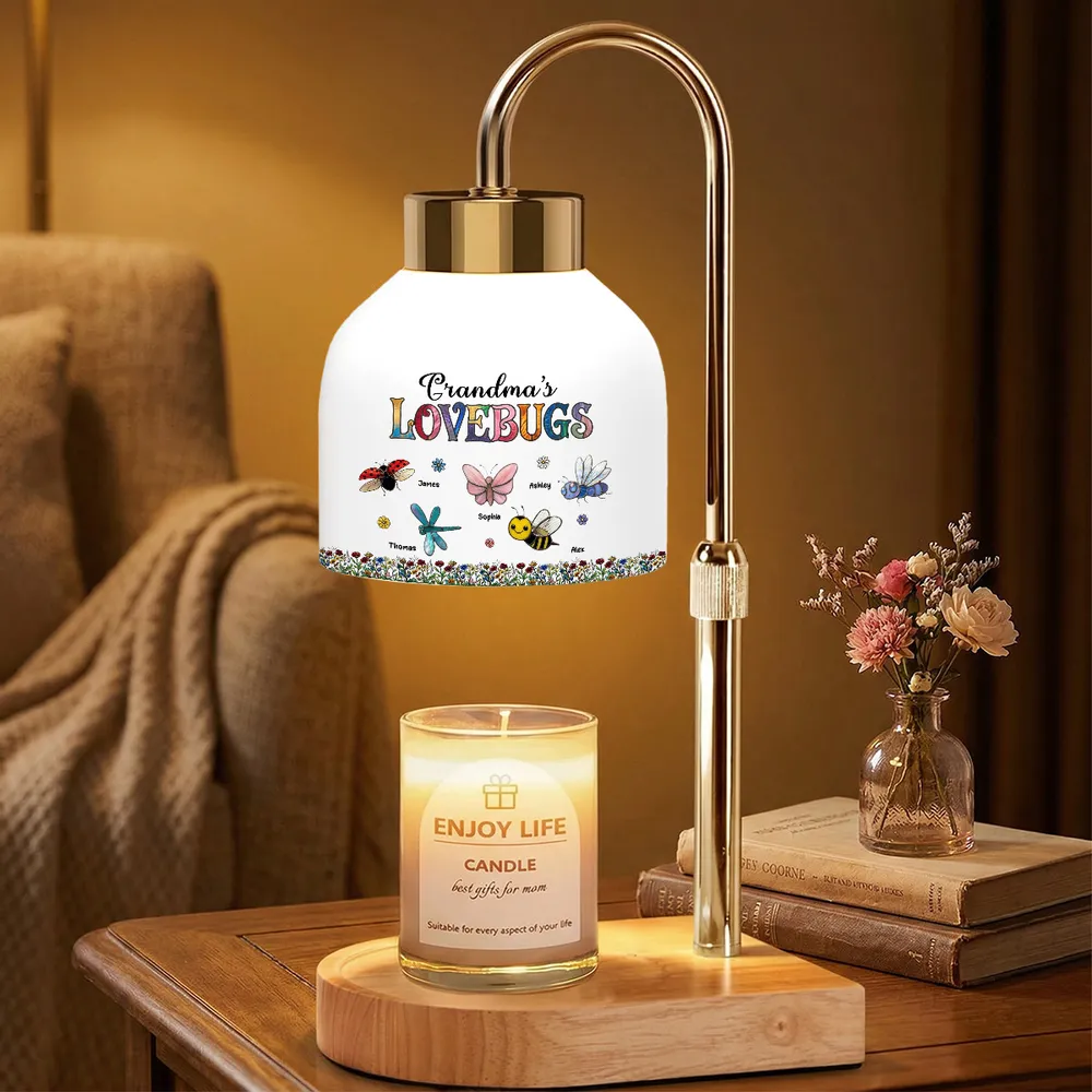 Vintage Grandma's Love Bugs Custom Grandkids Name - Personalized Candle Warmer Lamp - Mother's Day Gift For Grandma, Mom