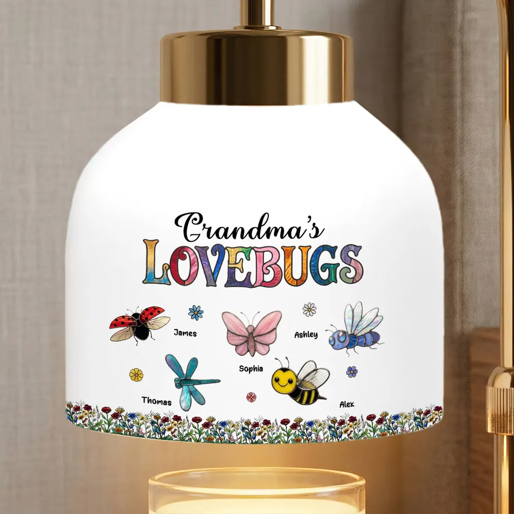 Vintage Grandma's Love Bugs Custom Grandkids Name - Personalized Candle Warmer Lamp - Mother's Day Gift For Grandma, Mom