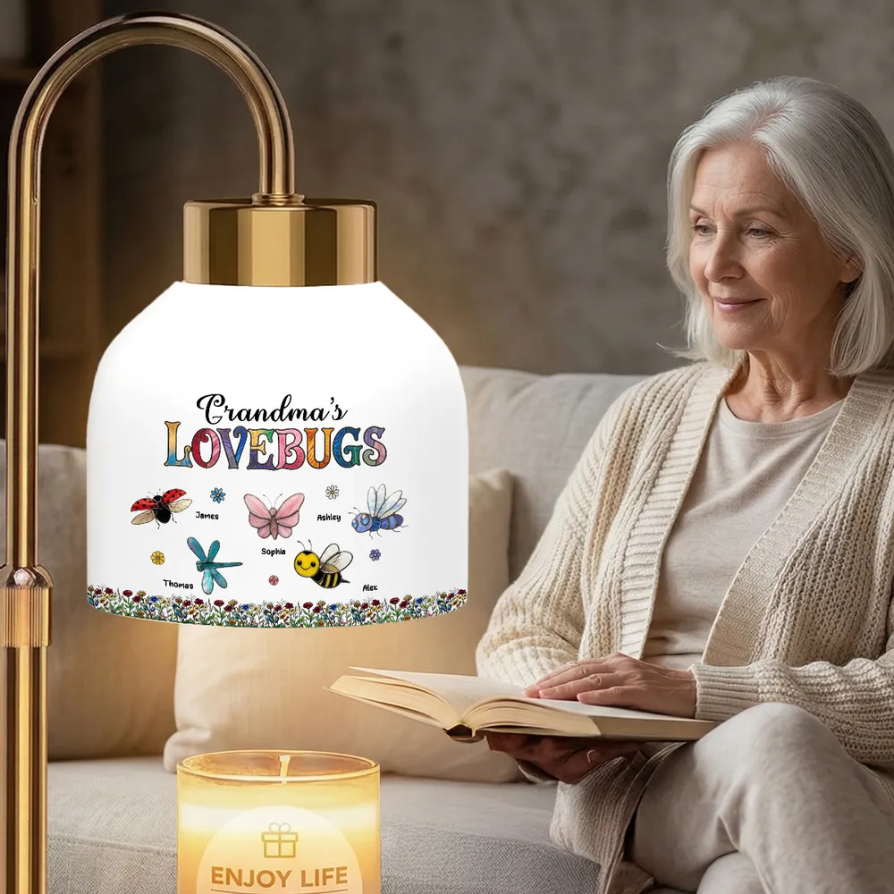 Vintage Grandma's Love Bugs Custom Grandkids Name - Personalized Candle Warmer Lamp - Mother's Day Gift For Grandma, Mom