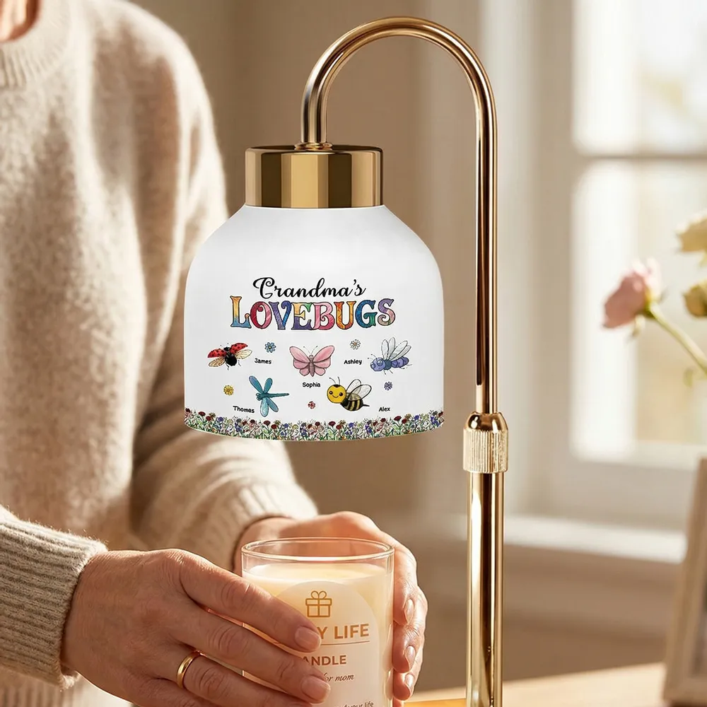 Vintage Grandma's Love Bugs Custom Grandkids Name - Personalized Candle Warmer Lamp - Mother's Day Gift For Grandma, Mom