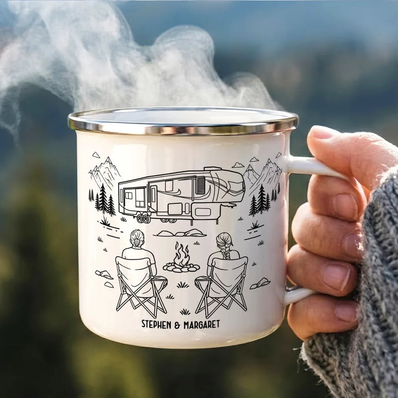 And So The Adventure Begins - Personalized Enamel Mug