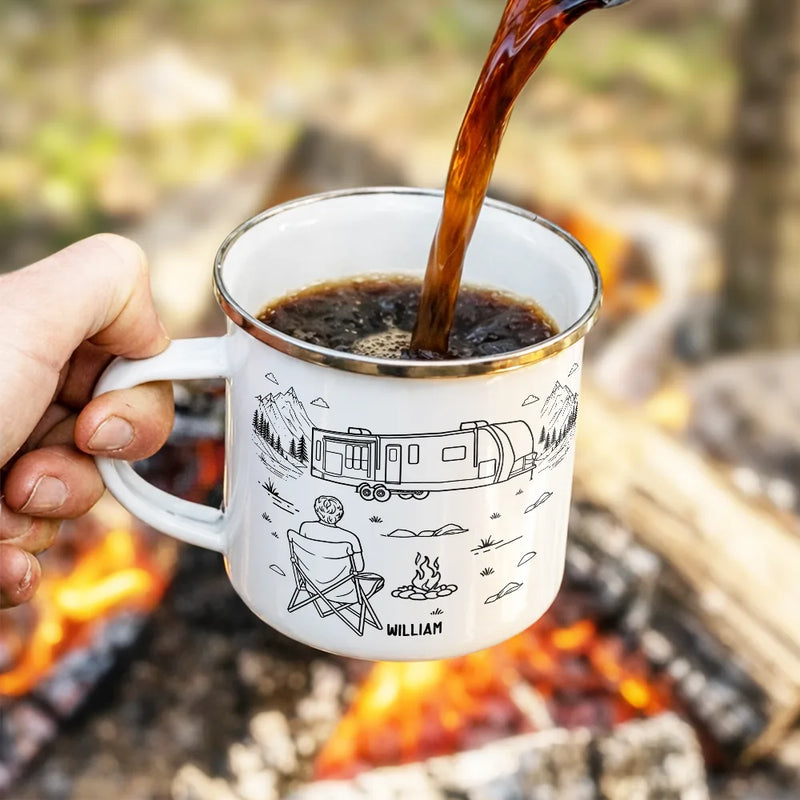 And So The Adventure Begins - Personalized Enamel Mug