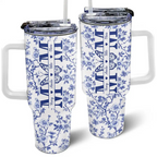 Mom We Love You Toile De Jouy Pattern - Personalized 40oz Tumbler With Straw