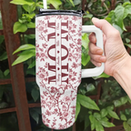 Mom We Love You Toile De Jouy Pattern - Personalized 40oz Tumbler With Straw
