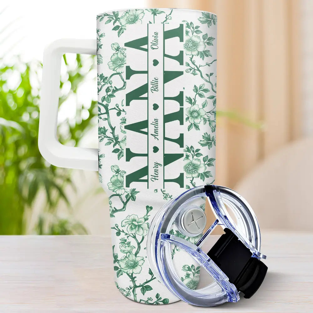 Mom We Love You Toile De Jouy Pattern - Personalized 40oz Tumbler With Straw