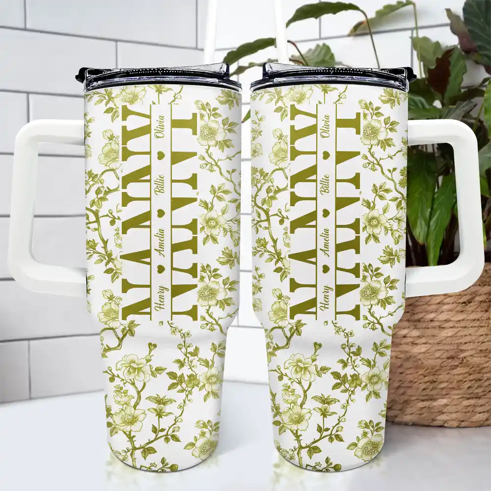 Mom We Love You Toile De Jouy Pattern - Personalized 40oz Tumbler With Straw