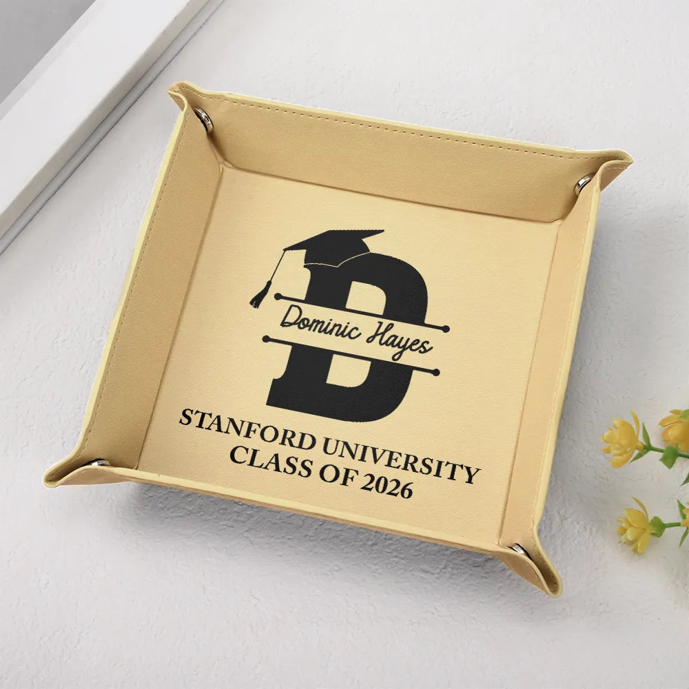 Congrats Grad Initial Name - Personalized Leather Valet Tray