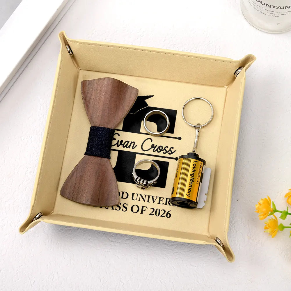 Congrats Grad Initial Name - Personalized Leather Valet Tray