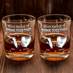 Never Too Far To Drink Together - Personalized Whiskey Glass