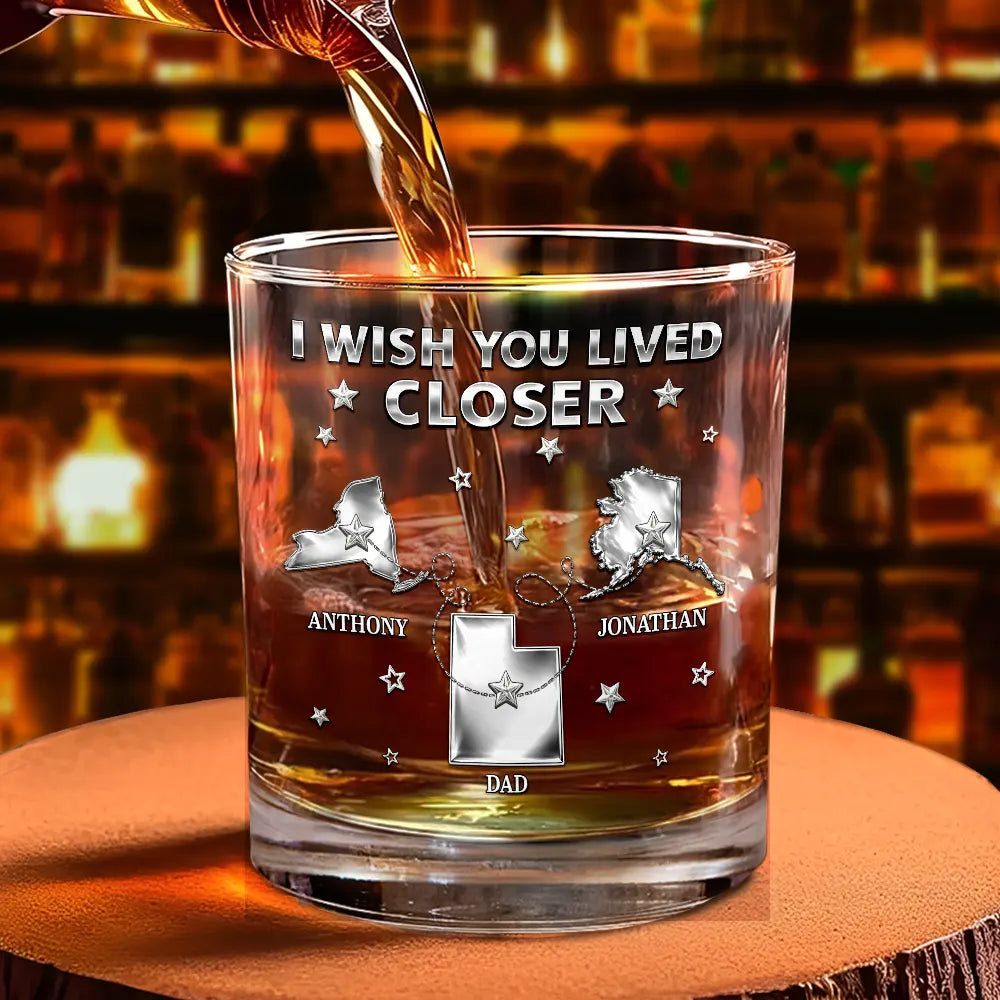 Never Too Far To Drink Together - Personalized Whiskey Glass