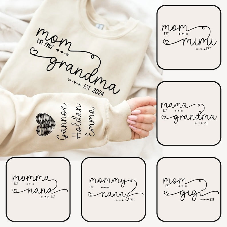 Custom Mom Grandma Est Year Sweatshirt