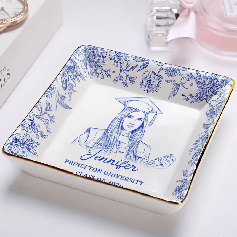Custom Photo Pencil Sketch Congrats Graduation - Personalized Ring Dish