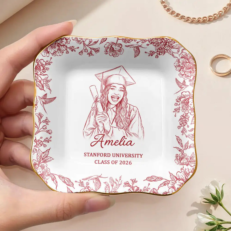 Custom Photo Pencil Sketch Congrats Graduation - Personalized Ring Dish
