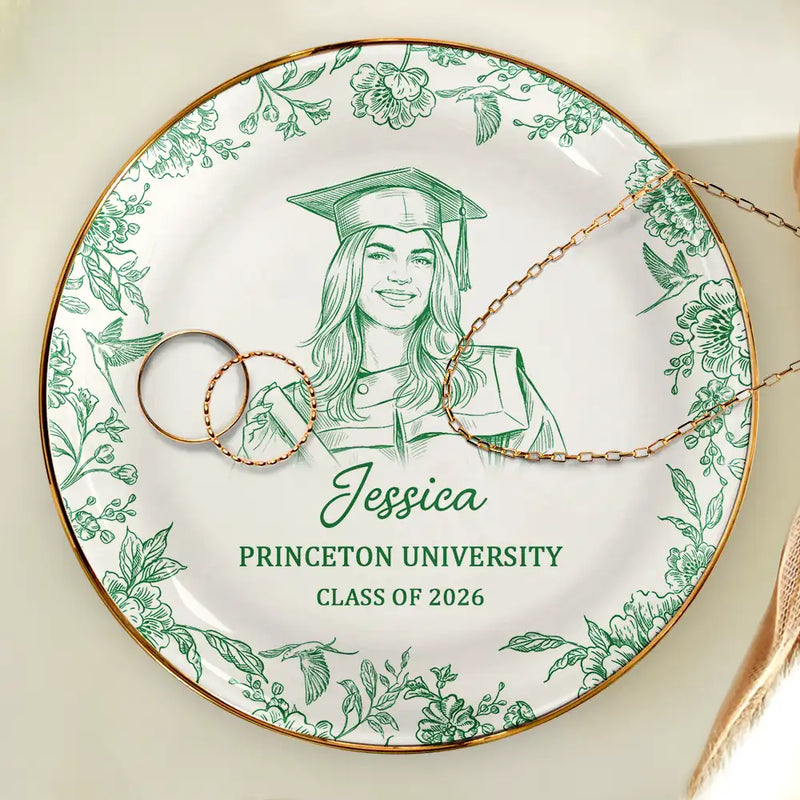 Custom Photo Pencil Sketch Congrats Graduation - Personalized Ring Dish
