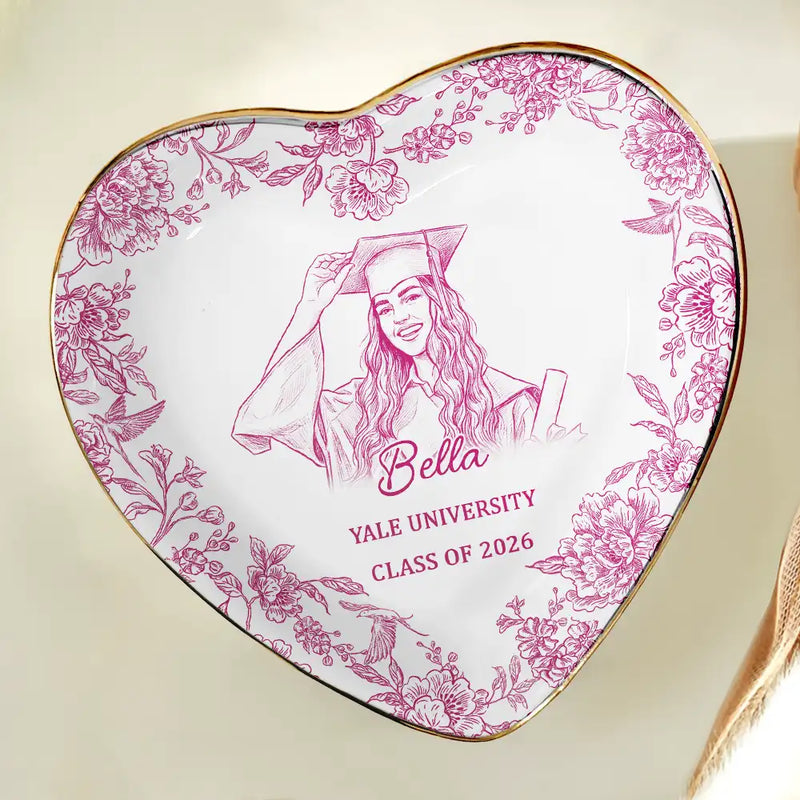 Custom Photo Pencil Sketch Congrats Graduation - Personalized Ring Dish