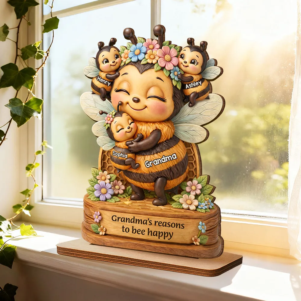 Grandma Mom's Reasons to Bee Happy - Personalized Wooden Plaque - Mother's Day Gift for Grandma, Mom