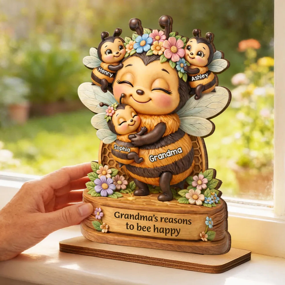 Grandma Mom's Reasons to Bee Happy - Personalized Wooden Plaque - Mother's Day Gift for Grandma, Mom