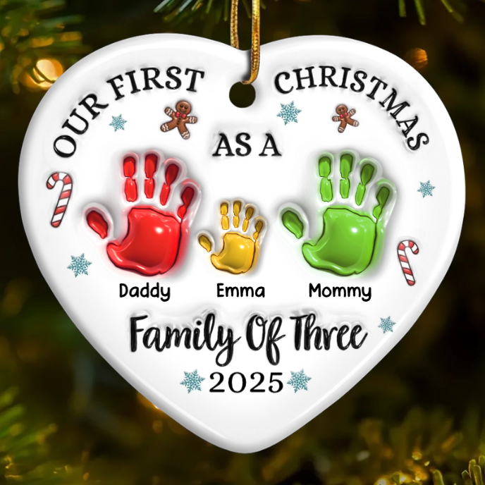 Our First Christmas As A Family - Personalized Heart Shaped Acrylic Ornament