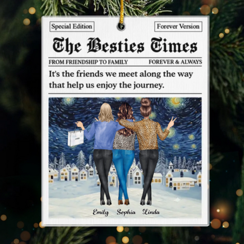 Custom Starry Night Acrylic Ornament - Personalized Best Friend Christmas Birthday Gifts For Women, Besties, Sisters, BFF - Merry Hearts Forever Friends