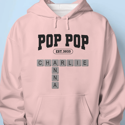 Grandpa Est Unique Grandkids Names in Crossword Puzzle Personalized Shirt