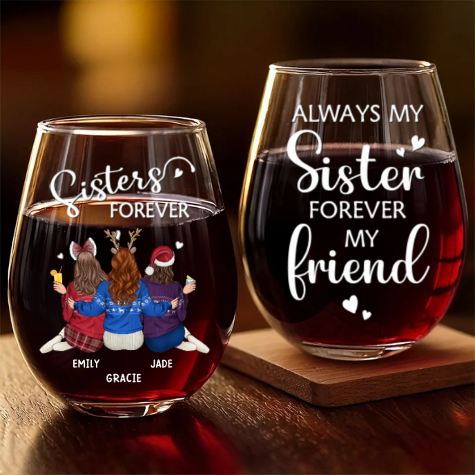 Besties Laughs In Every Pour - Personalized Stemless Wine Glass