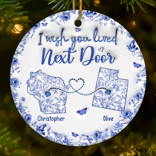 Connected By Heart No Matter The Miles - Personalized Circle Acrylic Ornament