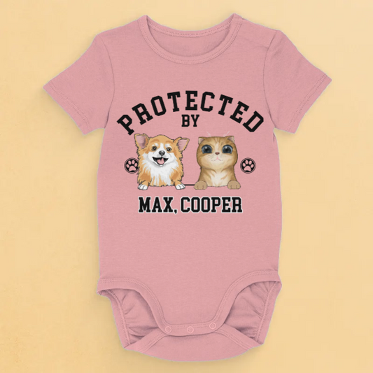 Custom Baby Onesie - Personalized Baby Shower, Gender Reveal Gifts For New Moms, New Dads, New Parents, Dog Cat Lovers - Guarded By My Dog