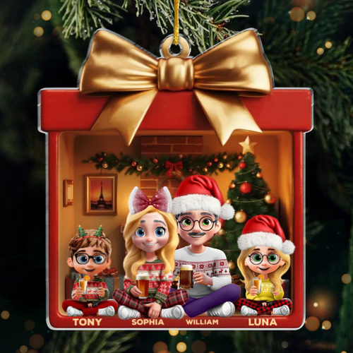 Custom Acrylic Ornament - Personalized Christmas Birthday Gifts For Mom, Dad, Kids - Golden Bow, Endless Love