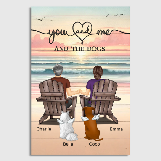 Personalized You Me And The Dogs Beach Poster, Heartfelt Anniversary Gift For Him, For Her Poster