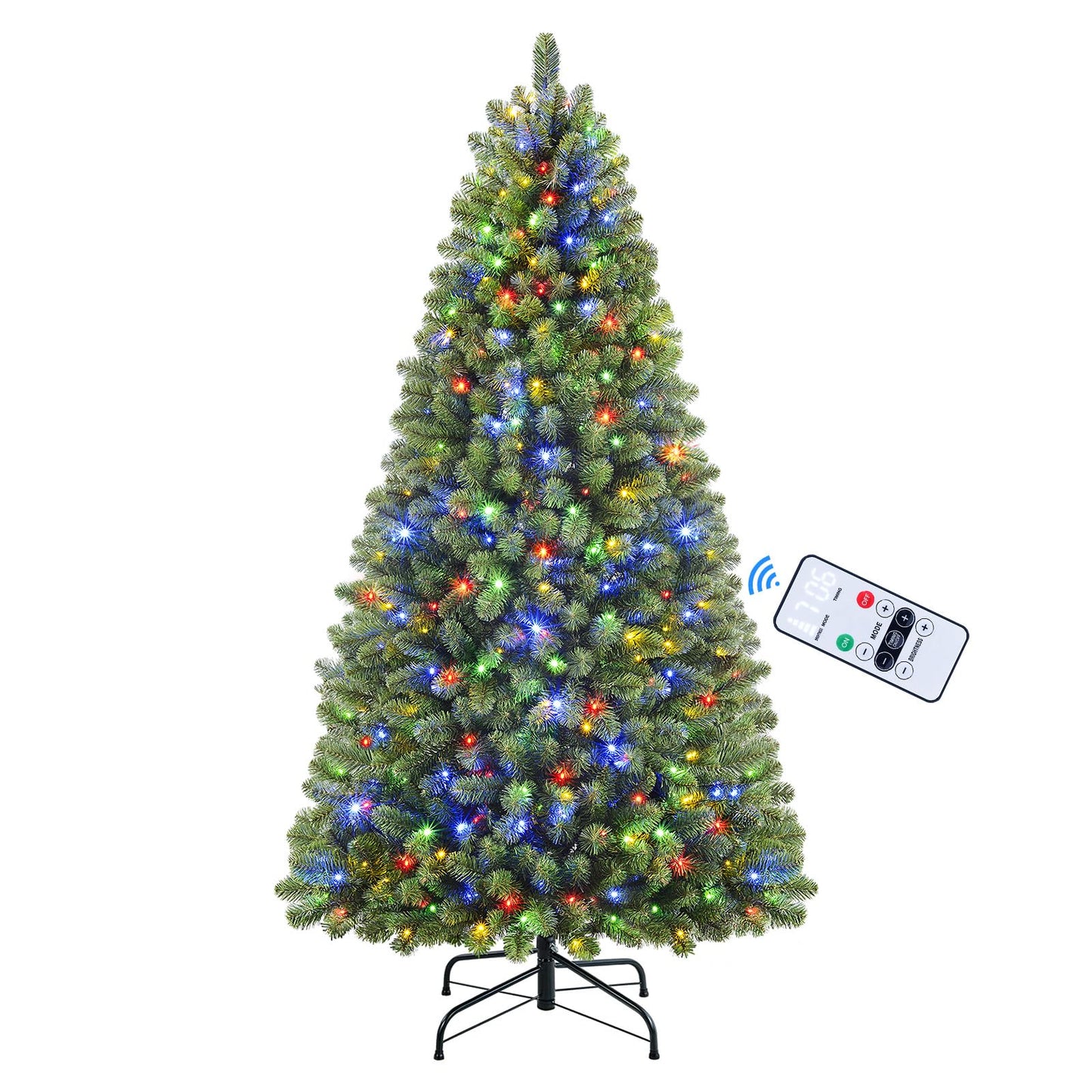 6ft Prelit Artificial Hinged Warm White & Color LED Changing Lights Christmas Tree with Remote Control - SHareconn