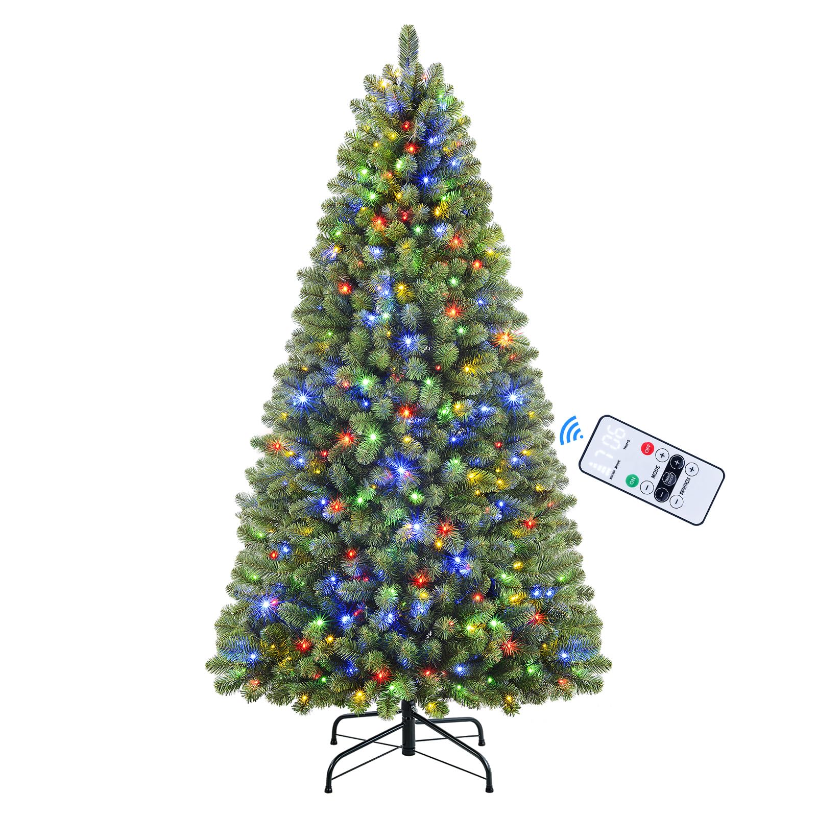 6ft Prelit Artificial Hinged Warm White & Color LED Changing Lights Christmas Tree with Remote Control - SHareconn