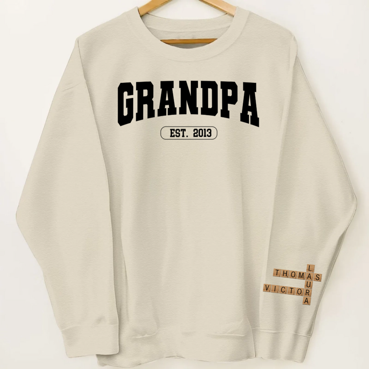 Grandpa Est Date Grandkids Names Crossword Puzzle Personalized Sleeve Printed Sweatshirt